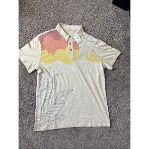 NWT Marine Layer Men's Large Graphic Polo Natural Sunset Lightweight Leaf Shirt